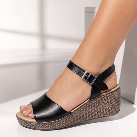 Sandale dama cu platforma negre din Piele naturala BIA20, 2, modlet.ro