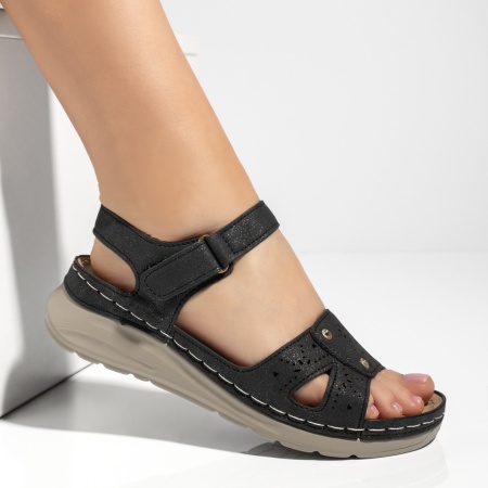 Sandale dama cu platforma negre glitter EMA26, 3, modlet.ro