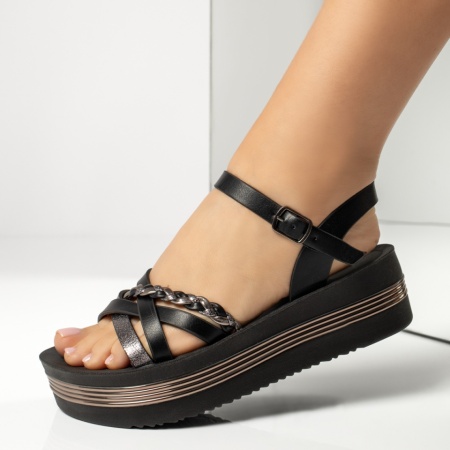 Sandale cu platforma, Sandale dama cu platforma negre MOD13696, modlet.ro