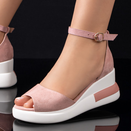 Sandale cu platforma, Sandale dama cu platforma si bareta deasupra gleznei roz suede ZEF03740 - zeforia.ro