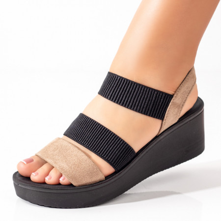 Sandale cu platforma, Sandale dama cu platforma si bareta elastica khaki suede ZEF09089 - zeforia.ro
