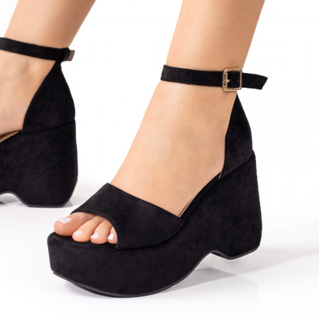 Incaltaminte dama, Sandale dama cu platforma si bareta pe glezna negre suede MOD08548, modlet.ro