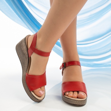 Sandale dama cu platforma si bareta rosii din Piele naturala ZEF13614