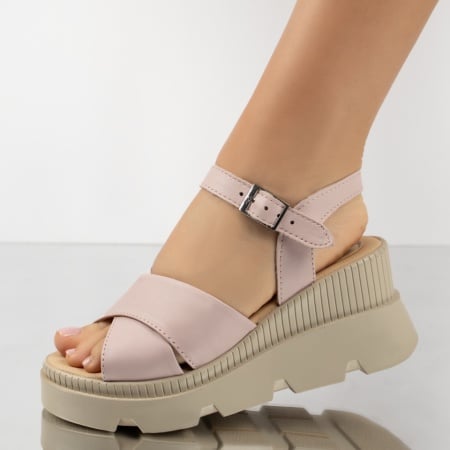 Sandale cu platforma, Sandale dama cu platforma si bareta roz din Piele naturala MOD13746, modlet.ro