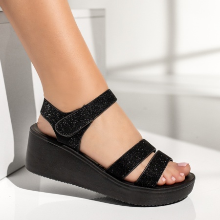Sandale dama cu platforma si inchidere cu scai negre glitter MIA1, 3, modlet.ro