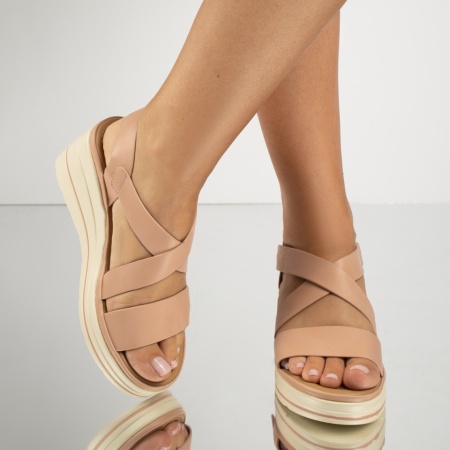 Sandale dama, Sandale dama cu platforma si inchidere cu scai roz MOD13843, modlet.ro