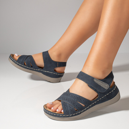 Sandale dama, Sandale dama cu platforma si perforatii albastre MOD11581, modlet.ro