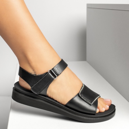 Sandale dama cu strasuri si inchidere cu scai negre MOD13867