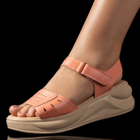 Sandale dama cu talpa groasa portocalii din Piele naturala MDL09510