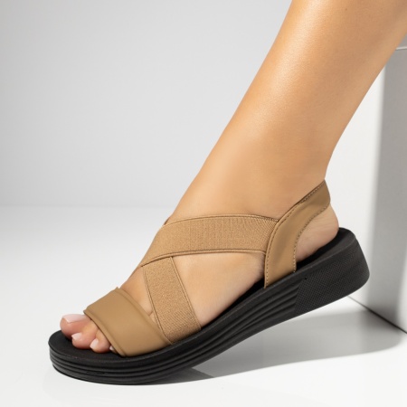 Sandale dama cu talpa groasa si barete elastice khaki MOD13910, 2, modlet.ro