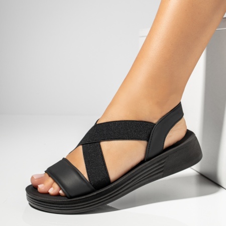 Sandale dama cu talpa groasa si barete elastice negre MOD13910, 2, modlet.ro