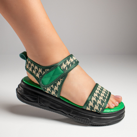 Sandale cu platforma, Sandale dama cu talpa groasa verzi cu print ZEF09205 - zeforia.ro