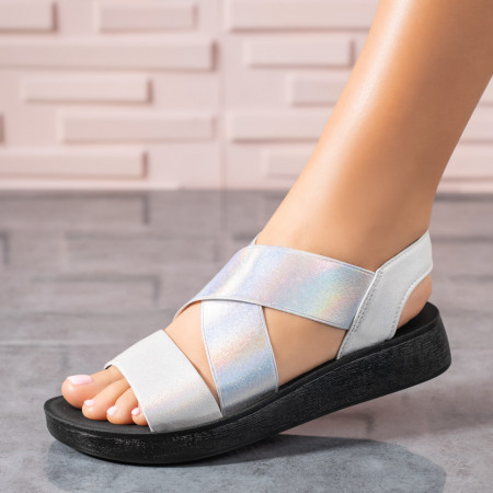 Incaltaminte dama, Sandale dama cu talpa joasa argintii MOD09325, modlet.ro