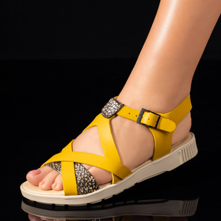 Incaltaminte dama, Sandale dama cu talpa joasa galbene din Piele naturala MOD09469, modlet.ro