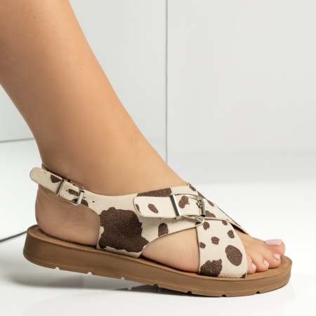 Sandale dama cu talpa joasa si bareta bej cu maro suede ANA8, 3, modlet.ro