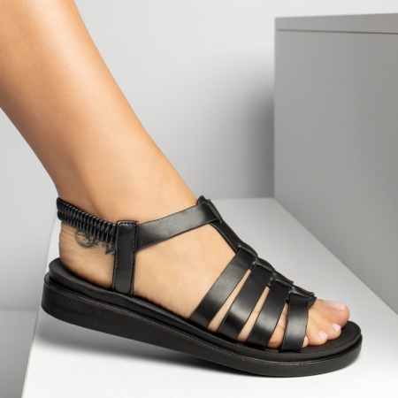 Sandale dama cu talpa joasa si bareta elastica negre MOD13870