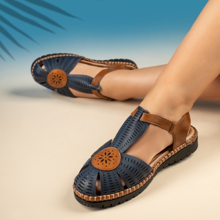 Sandale joase dama, Sandale dama cu talpa joasa si perforatii albastre MOD13887, modlet.ro