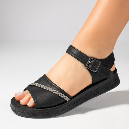 Sandale dama cu talpa joasa si pietre aplicate negre ZEF11517