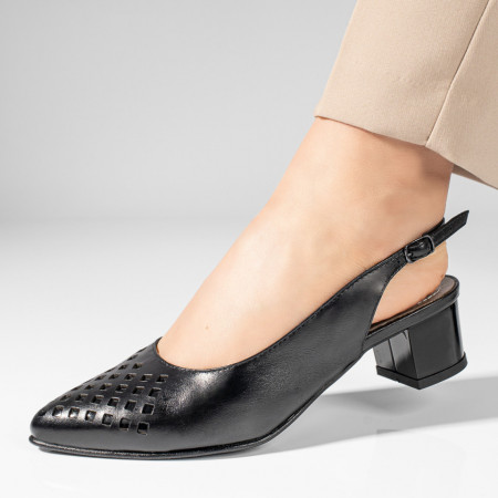 Sandale cu toc, Sandale dama cu toc gros negre din Piele Naturala MOD11304, modlet.ro