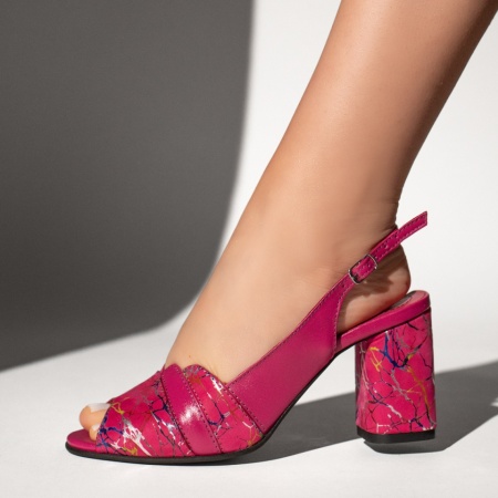 Sandale dama cu toc gros roz din Piele naturala MOD13450, 3, modlet.ro