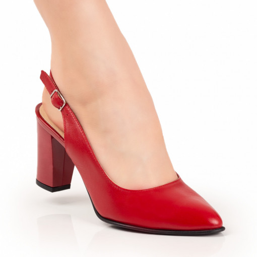 Pantofi cu toc, Sandale dama cu toc rosii din Piele naturala ZEF07654 - zeforia.ro