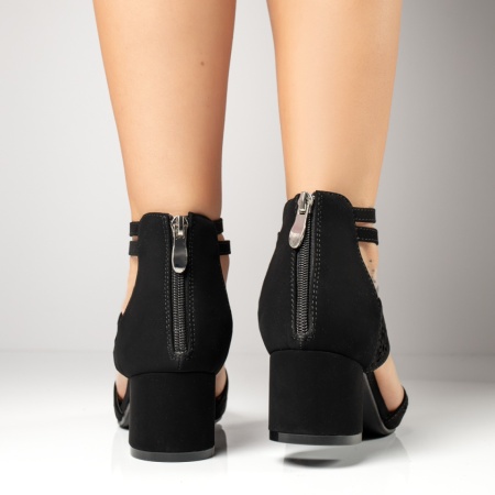 Sandale dama cu toc si fermoar negru suede MOD13724, 4, modlet.ro