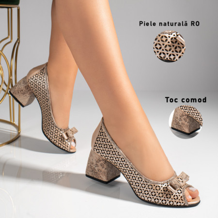 Sandale dama cu toc si fundita nude din Piele naturala MOD11458, 3, modlet.ro