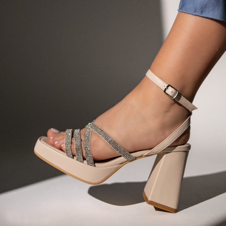 Sandale cu toc, Sandale dama cu toc si platforma bej MOD09399, modlet.ro