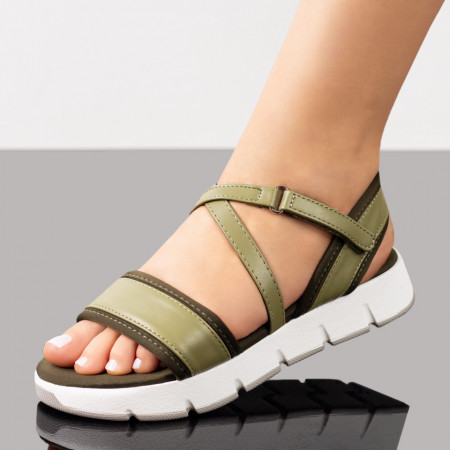 Incaltaminte dama, Sandale dama khaki cu talpa groasa si bareta cu scai MOD08752, modlet.ro