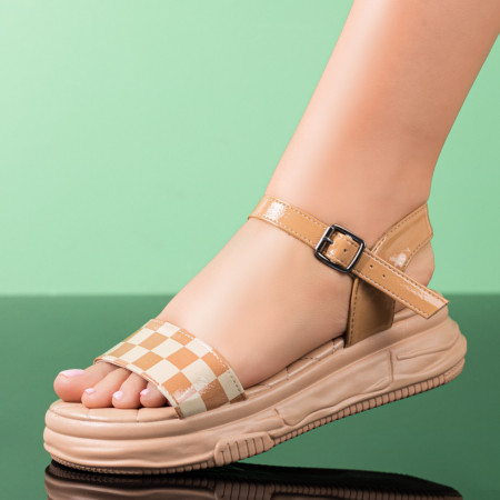 Sandale cu platforma, Sandale dama maro cu talpa groasa si imprimeu ZEF09207 - zeforia.ro