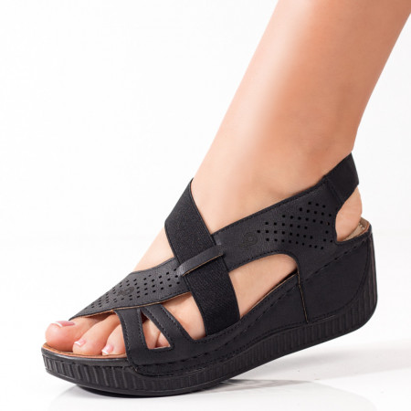 Sandale cu platforma, Sandale dama negre cu platforma si bareta elastica ZEF09067 - zeforia.ro