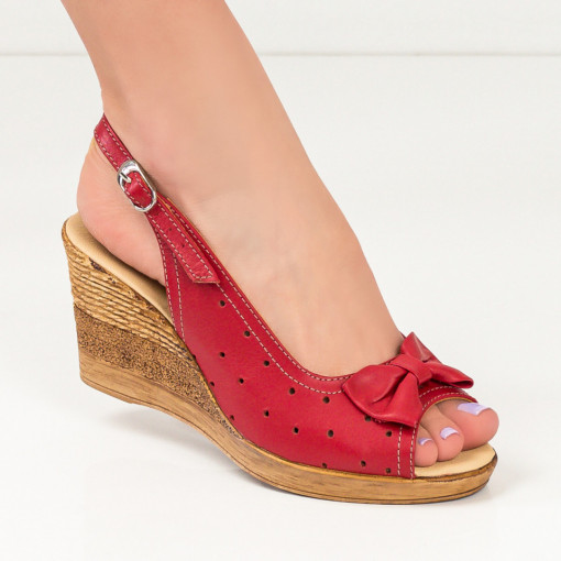 Sandale dama rosii cu platforma din Piele naturala cu funda MDL04556