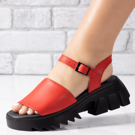 REDUCERI INCALTAMINTE, Sandale dama rosii cu talpa groasa neagra din Piele naturala MOD08908, modlet.ro