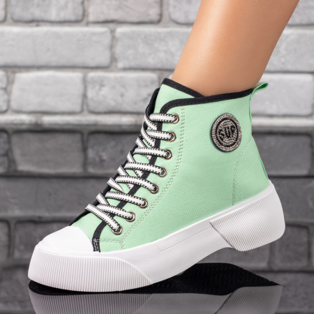 Oferta zilei, Tenisi dama cu siret si strasuri verde cu negru MOD09962, modlet.ro