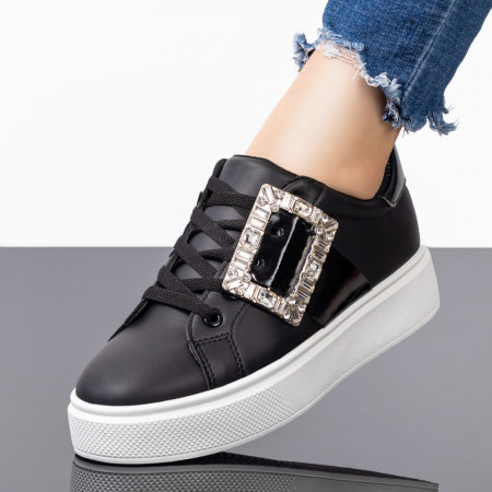 REDUCERI INCALTAMINTE, Tenisi dama negri cu accesoriu decorativ MOD08108, modlet.ro