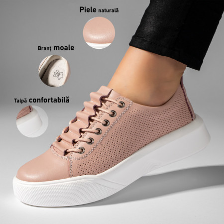REDUCERI INCALTAMINTE, Tenisi dama perforati roz din Piele naturala MOD06734, modlet.ro