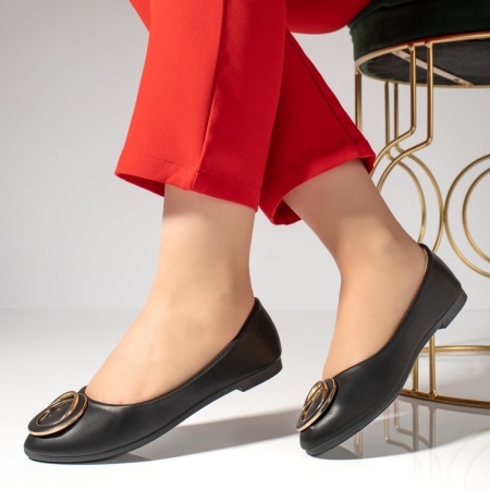 Balerini si Mocasini Dama, Balerini dama cu accesoriu metalic negri MOD11206, modlet.ro