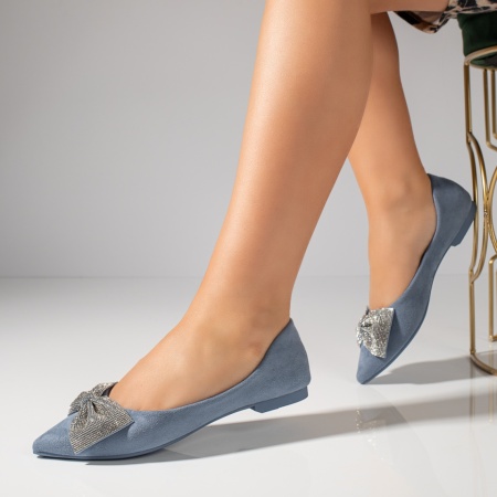 Balerini si Mocasini Dama, Balerini dama cu fundita albastri suede MOD11724, modlet.ro