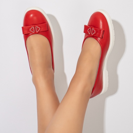 Balerini si Mocasini Dama, Balerini dama cu fundita si strasuri rosii MOD11660, modlet.ro