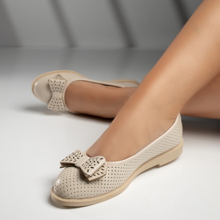 Balerini si Mocasini Dama, Balerini perforati dama cu funda bej MOD07987, modlet.ro