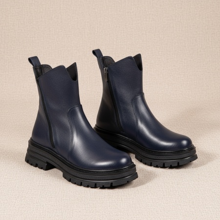 Bocanci dama cu fermoar albastri din Piele naturala MOD10459, 3, modlet.ro