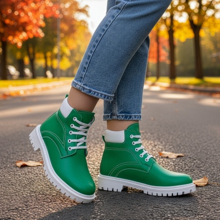 Ghete Dama, Bocanci dama cu siret verzi din Piele naturala MOD07612, modlet.ro