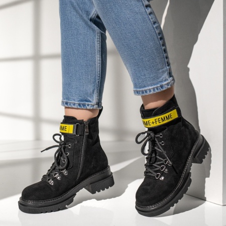 REDUCERI INCALTAMINTE, Bocanci dama cu talpa groasa si fermoar negru suede MOD02027, modlet.ro