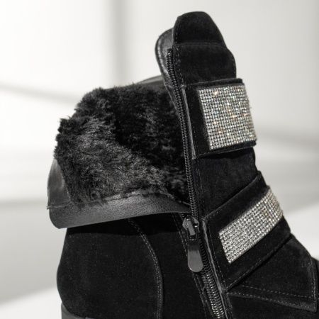 Bocanci dama cu talpa groasa si strasuri negru suede MOD14109, 2, modlet.ro