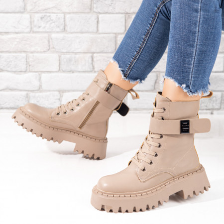 REDUCERI INCALTAMINTE, Bocanci dama khaki cu fermoar si catarama MOD10553, modlet.ro