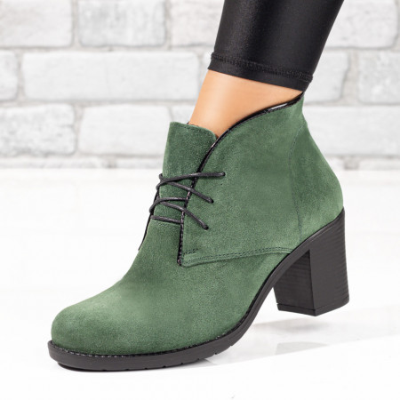 Botine dama, Botine dama cu siret elastic verzi suede din Piele naturala MOD10378, modlet.ro