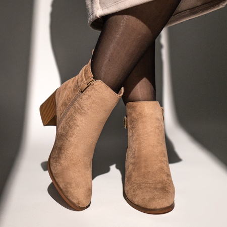 Botine dama cu toc gros khaki suede MOD12643, 2, modlet.ro