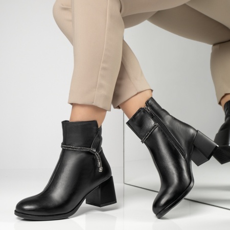 Botine dama cu toc gros negre din Piele Naturala MOD12452, 2, modlet.ro