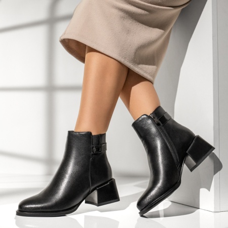 Botine dama cu toc gros negre din Piele naturala MOD14027, 2, modlet.ro