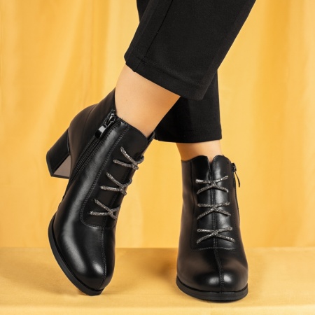 Botine dama, Botine dama cu toc gros negre MOD14086, modlet.ro
